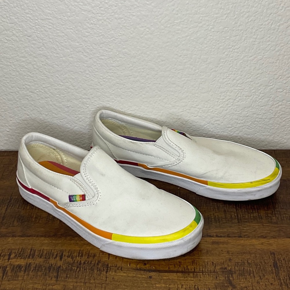 Vans Slip‎ On Rainbow Pride Sneakers Casual Shoes White Size - Picture 4 of 9